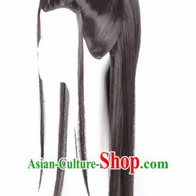 Traditional Chinese Han Dynasty Young Hero Wigs Ancient Swordsman Chignon Hair Accessories for Men