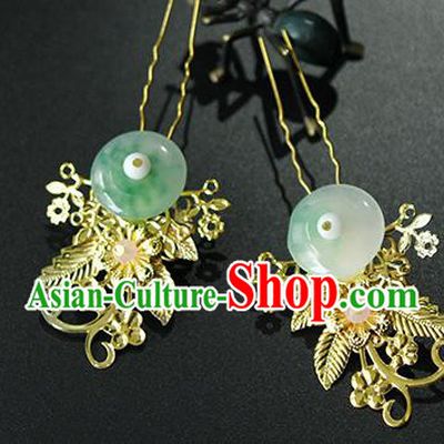 Traditional Chinese Wedding Jade Hair Clip Hairpins Handmade Ancient Bride Hair Accessories for Women