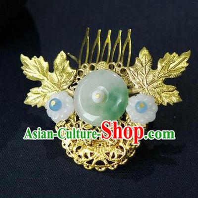 Traditional Chinese Wedding Jade Leaf Hair Comb Hairpins Handmade Ancient Bride Hair Accessories for Women