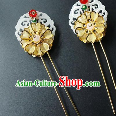 Traditional Chinese Wedding Jade Golden Hair Clip Hairpins Handmade Ancient Bride Hair Accessories for Women