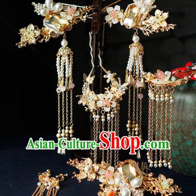 Traditional Chinese Wedding Hairpins Tassel Step Shake Handmade Ancient Princess Hair Accessories Complete Set for Women