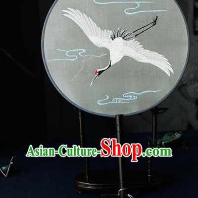Chinese Traditional Handmade Palace Fans Ancient Princess Embroidered Crane Round Fans for Women