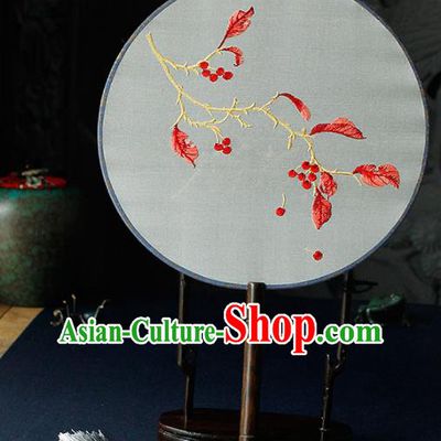 Chinese Traditional Handmade Palace Fans Ancient Princess Embroidered Red Leaf Round Fans for Women