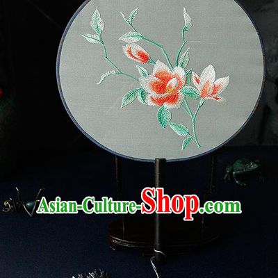 Chinese Traditional Handmade Palace Fans Ancient Princess Embroidered Flowers Round Fans for Women