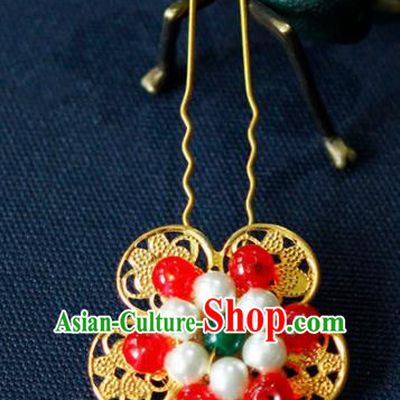 Traditional Chinese Wedding Hanfu Golden Hairpins Handmade Ancient Bride Hair Accessories for Women