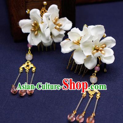 Traditional Chinese Handmade White Flowers Hair Combs Hairpins Ancient Princess Hair Accessories for Women
