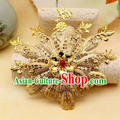 Traditional Chinese Handmade Hairpins Golden Hair Claw Ancient Qing Dynasty Princess Hair Accessories for Women