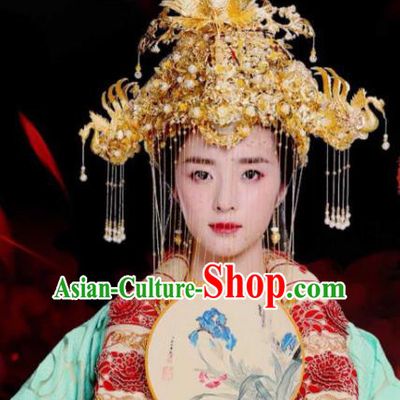Traditional Chinese Handmade Queen Wedding Phoenix Coronet Hairpins Ancient Imperial Empress Hair Accessories for Women