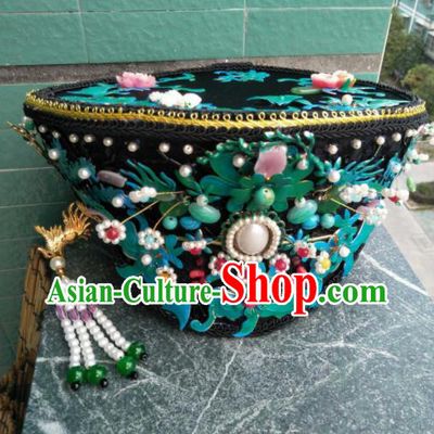 Traditional Chinese Handmade Qing Dynasty Queen Cloisonne Hat Hairpins Ancient Imperial Consort Hair Accessories for Women