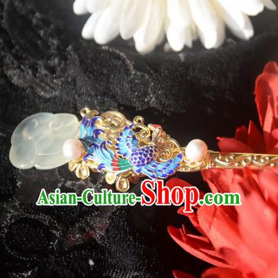 Traditional Chinese Handmade Queen Cloisonne Jade Hairpins Ancient Imperial Empress Hair Accessories for Women