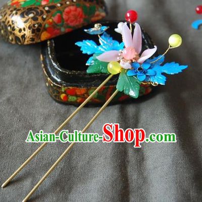 Handmade Chinese Ancient Qing Dynasty Imperial Consort Cloisonne Hairpins Headwear Hair Accessories for Women
