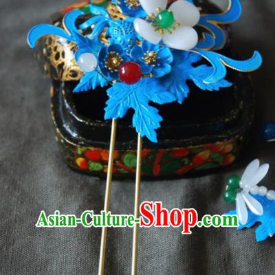 Handmade Chinese Ancient Qing Dynasty Imperial Consort Cloisonne Carp Hairpins Headwear Hair Accessories for Women