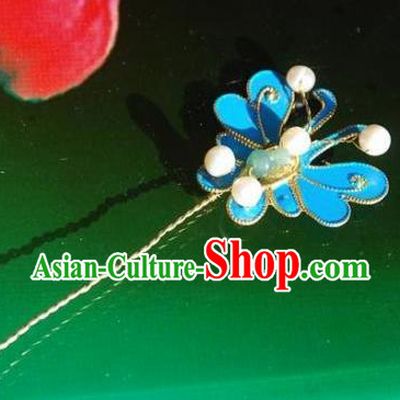 Handmade Chinese Ancient Princess Hairpins Blue Butterfly Hair Clip Headwear Hair Accessories for Women