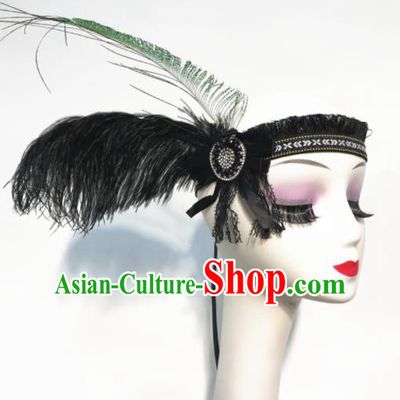 Handmade Halloween Stage Show Black Feather Hair Clasp Hair Accessories Brazilian Carnival Catwalks Headdress for Women