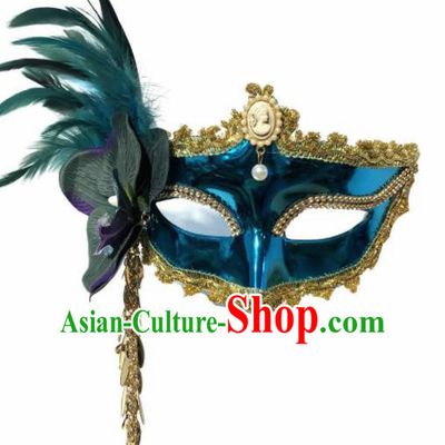 Top Halloween Stage Show Face Accessories Brazilian Carnival Catwalks Blue Feather Mask for Women