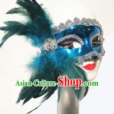 Top Halloween Stage Show Face Accessories Brazilian Carnival Catwalks Green Feather Mask for Women