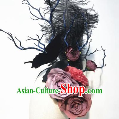 Halloween Handmade Stage Show Black Feather Hair Clasp Hair Accessories Brazilian Carnival Catwalks Headdress for Women