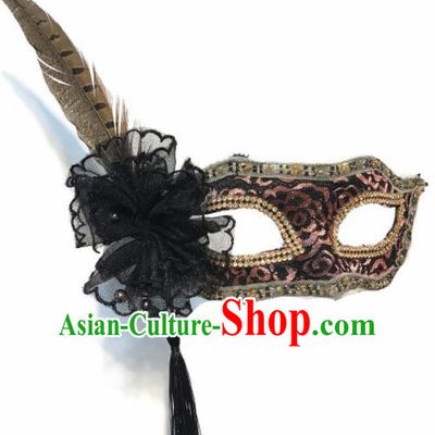 Top Halloween Stage Show Accessories Brazilian Carnival Catwalks Brown Feather Face Mask for Women