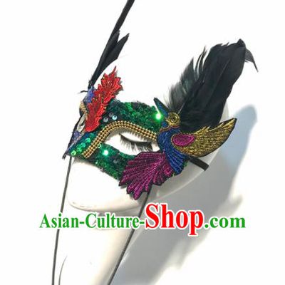 Top Halloween Stage Show Accessories Brazilian Carnival Catwalks Embroidered Feather Face Mask for Women