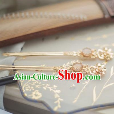 Chinese Handmade Hanfu Rose Chalcedony Hairpins Traditional Ancient Princess Hair Accessories for Women