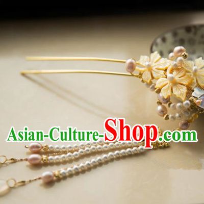 Chinese Handmade Hanfu Pearls Tassel Hairpins Maple Leaf Hair Clip Traditional Ancient Princess Hair Accessories for Women