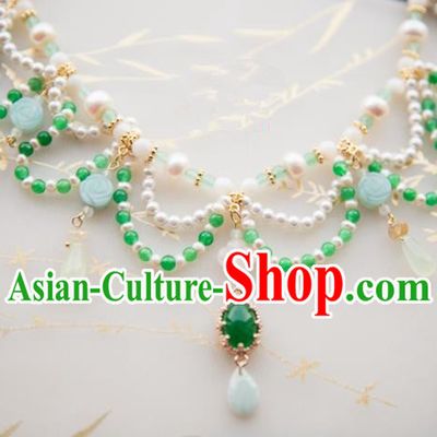 Chinese Handmade Hanfu Jade Necklace Traditional Ancient Princess Pearls Necklet Jewelry Accessories for Women