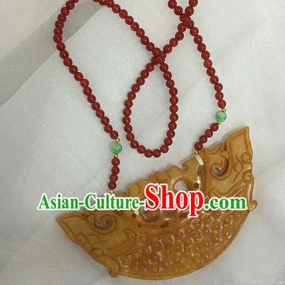 Chinese Handmade Hanfu Yellow Jade Necklace Traditional Ancient Princess Necklet Jewelry Accessories for Women