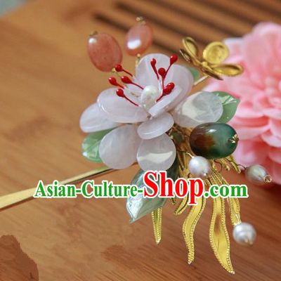 Chinese Handmade Hanfu Jade Peony Hairpins Traditional Ancient Princess Hair Accessories for Women