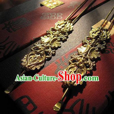 Chinese Handmade Hanfu Golden Hair Clip Hairpins Traditional Ancient Princess Hair Accessories for Women