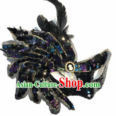 Top Halloween Stage Show Colorful Paillette Feather Face Mask Brazilian Carnival Catwalks Accessories for Women