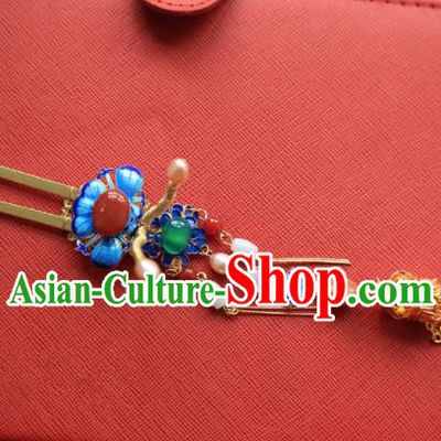Chinese Handmade Hanfu Golden Tassel Blueing Hairpins Traditional Ancient Princess Hair Accessories for Women