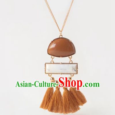 Chinese Handmade Stage Show Brown Tassel Necklace Accessories Wedding Catwalks Necklet Headdress for Women