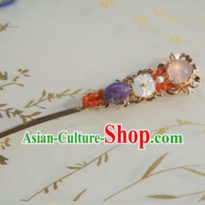 Chinese Handmade Hanfu Rose Chalcedony Hairpins Traditional Ancient Princess Hair Accessories for Women