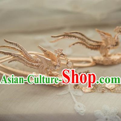 Chinese Handmade Hanfu Phoenix Hairpins Tassel Step Shake Traditional Ancient Princess Hair Accessories for Women
