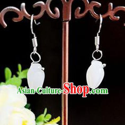 Handmade Chinese Classical Jade Ear Accessories Ancient Princess Hanfu Earrings for Women