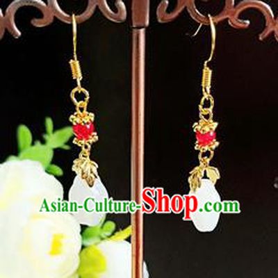 Handmade Chinese Classical Jade Magnolia Ear Accessories Ancient Princess Hanfu Earrings for Women