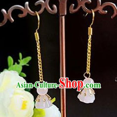 Handmade Chinese Classical Jade Lotus Seedpod Ear Accessories Ancient Princess Hanfu Earrings for Women