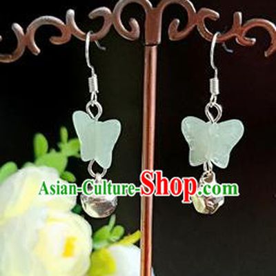 Handmade Chinese Classical Jade Butterfly Ear Accessories Ancient Princess Hanfu Earrings for Women