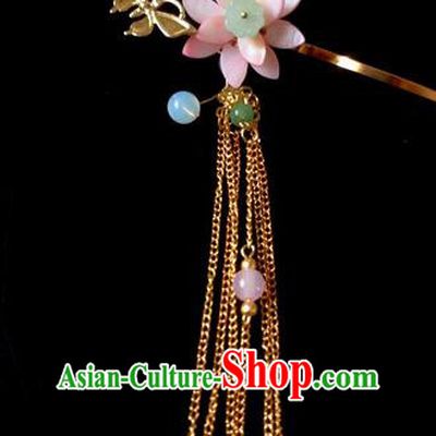 Chinese Handmade Hanfu Palace Pink Lotus Hair Clip Hairpins Traditional Ancient Princess Hair Accessories for Women