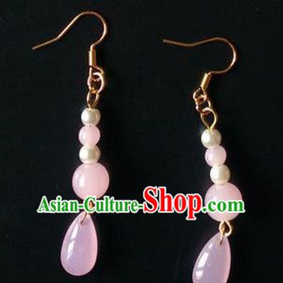 Handmade Chinese Classical Pink Ear Accessories Ancient Princess Hanfu Earrings for Women
