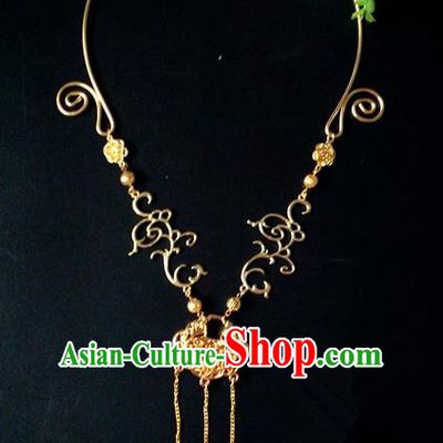 Chinese Handmade Hanfu Golden Tassel Necklace Traditional Ancient Princess Necklet Jewelry Accessories for Women