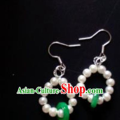 Handmade Chinese Classical Pearls Jade Ear Accessories Ancient Princess Hanfu Earrings for Women