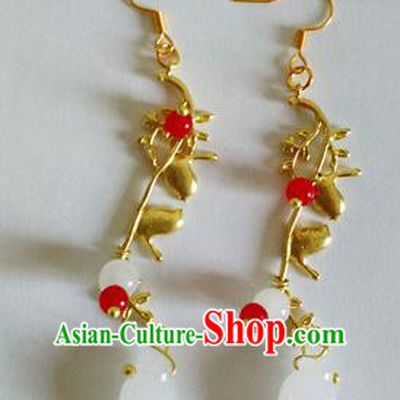 Handmade Chinese Classical Jade Golden Ear Accessories Ancient Princess Hanfu Earrings for Women