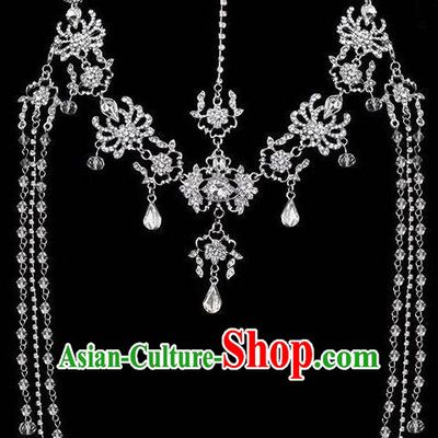 Traditional Chinese Handmade Crystal Hair Clasp Tang Dynasty Hanfu Tassel Frontlet Ancient Imperial Consort Hair Accessories for Women