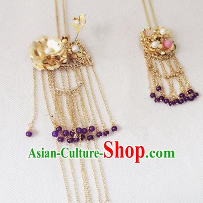 Traditional Chinese Handmade Tassel Hair Clip Hanfu Golden Hairpins Ancient Imperial Consort Hair Accessories for Women
