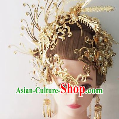 Traditional Chinese Handmade Hanfu Golden Phoenix Coronet Hairpins Ancient Tang Dynasty Imperial Consort Hair Accessories for Women