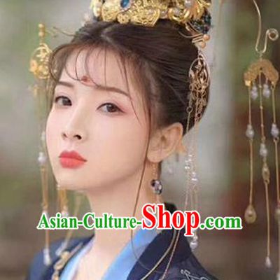 Handmade Chinese Traditional Hanfu Tassel Phoenix Coronet Hairpins Ancient Tang Dynasty Imperial Consort Hair Accessories for Women