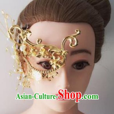 Chinese Handmade Hanfu Princess Accessories Ancient Swordswoman Golden Face Mask for Women