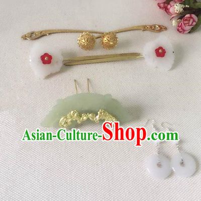 Handmade Chinese Traditional Hanfu Jade Hair Clip Hairpins Ancient Tang Dynasty Princess Hair Accessories for Women