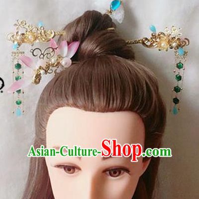 Handmade Chinese Traditional Hanfu Jade Hairpins Tassel Step Shake Ancient Tang Dynasty Queen Hair Accessories for Women